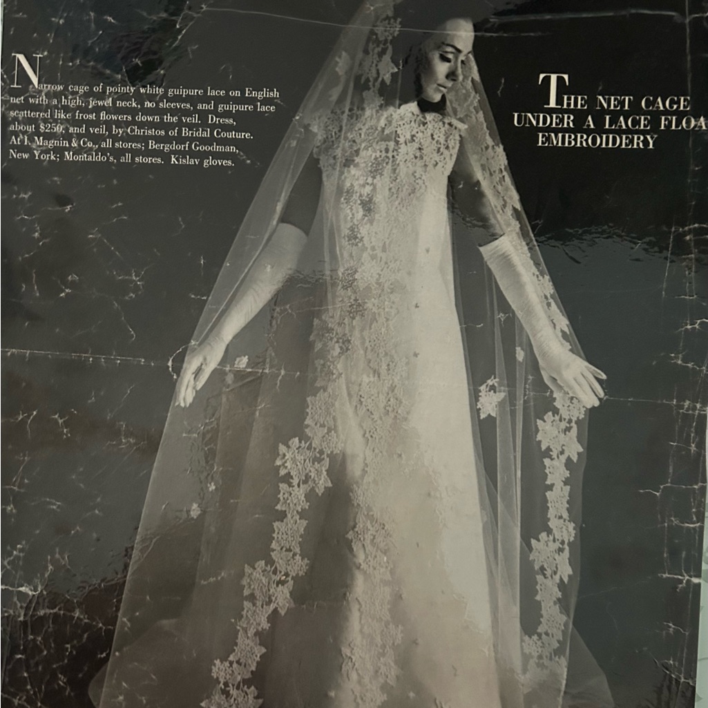 Wedding Gown: English White Lace On With A High, Jewel Neck, Lace Down The Veil